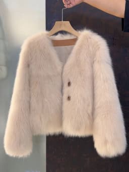 V Neck Faux Fur Fox Coat Women Vintage Slim Long Sleeve Elegant Jacket Winter Casual Female All Match Korean Soft Solid Outwear