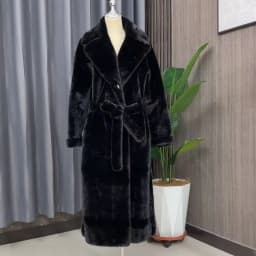 Tuularose Faux Fur Long Coat Women's Lace-up Thickened Long Fur Coat Jacket 2025 Winter Fluffy Plush Warm Lapel Vintage Outwear