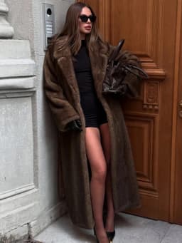 Tuularose Faux Fur Long Coat Women's Lace-up Thickened Long Fur Coat Jacket 2025 Winter Fluffy Plush Warm Lapel Vintage Outwear