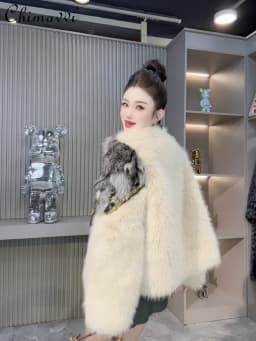 Winter Clothes New European Mink Fur Shearling Coat Women Fashion Real Fox Fur Collar Loose Long Sleeve Warm Elegant Fur Coat