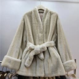 DEAT 2026 Autumn Winter New Fashion Style Faux Mink Fur Belted Coat For Women High Quality Soft Lace-up Waist Jacket 11A07840