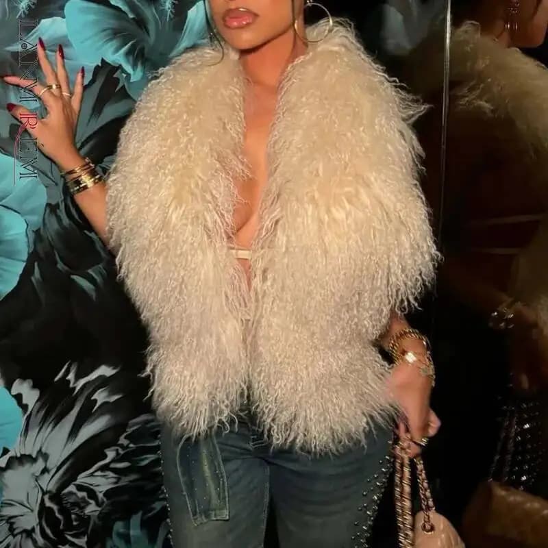 LANMREM 2025 New Faux Fur Vest For Women Imitation Shearling Sexy Backless Halter Top Autumn Winter Chic Clothing 2DB4916