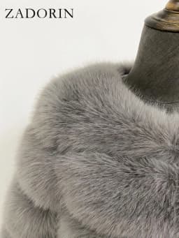 ZADORIN Luxury Cropped White Faux Fox Fur Coat Woman Clothing V Neck Long Sleeve Winter Fluffy Faux Fur Jacket Fur Coats Woman