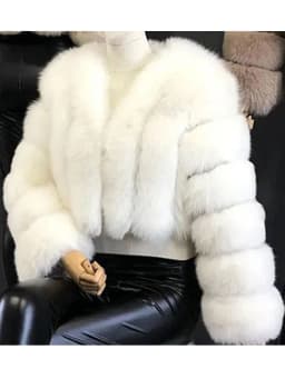 ZADORIN Luxury Cropped White Faux Fox Fur Coat Woman Clothing V Neck Long Sleeve Winter Fluffy Faux Fur Jacket Fur Coats Woman