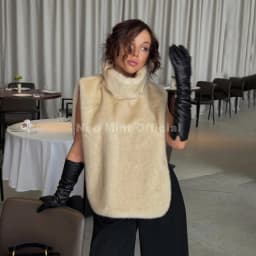 Neo Mint Eco Mink Fur Tank Top Sleeveless Jacket Coat Women 2025 Brand Fashion Faux Fur Sable Vest Crop Autumn Winter Turtleneck