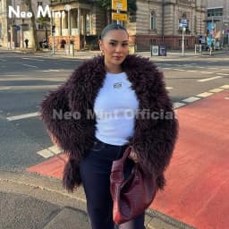 Neo Mint Winter 2025 Trend Burgundy Obsession Long Faux Mongolia Sheep Fur Jacket Coat Women Chic Lapel Collar Fluffy Overcoat