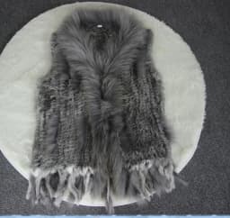 New Real ladies Genuine Knitted Rabbit Fur Vest With Raccoon Fur Trimming Waistcoat Winter Fur Jacket harppihop fur