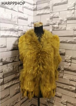 New Real ladies Genuine Knitted Rabbit Fur Vest With Raccoon Fur Trimming Waistcoat Winter Fur Jacket harppihop fur