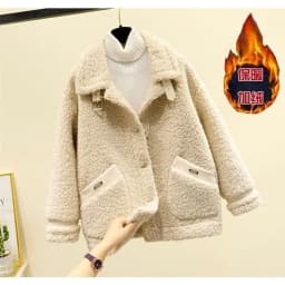 Women Winter New Loose Imitate Grain Fleece Fur One Piece Lamb Fleece Short Coat Female Warm Cardigan Thickened Lamb Fleece Coat