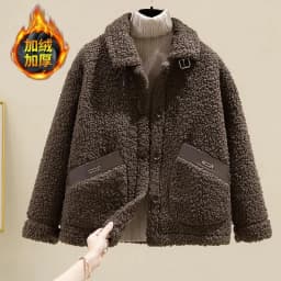 Women Winter New Loose Imitate Grain Fleece Fur One Piece Lamb Fleece Short Coat Female Warm Cardigan Thickened Lamb Fleece Coat
