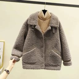 Women Winter New Loose Imitate Grain Fleece Fur One Piece Lamb Fleece Short Coat Female Warm Cardigan Thickened Lamb Fleece Coat