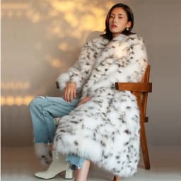 Women's fur coat Imitation fox fur coat black dot leopard print suit long length large size winter warm leather windbreaker