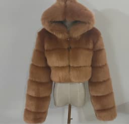 CM.YAYA Women Faux Fur Coats Solid Hooded Straight Short Coat Warm Soft Easy-matching Crop Tops Female Fashion Streetwear Winter
