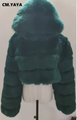 CM.YAYA Women Faux Fur Coats Solid Hooded Straight Short Coat Warm Soft Easy-matching Crop Tops Female Fashion Streetwear Winter