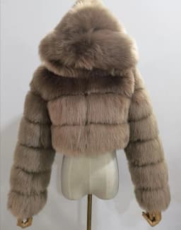 CM.YAYA Women Faux Fur Coats Solid Hooded Straight Short Coat Warm Soft Easy-matching Crop Tops Female Fashion Streetwear Winter