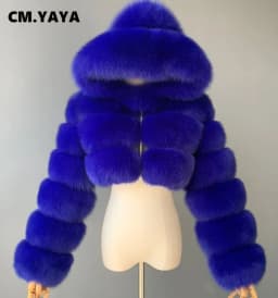CM.YAYA Women Faux Fur Coats Solid Hooded Straight Short Coat Warm Soft Easy-matching Crop Tops Female Fashion Streetwear Winter