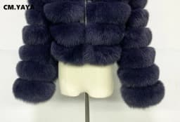 CM.YAYA Women Faux Fur Coats Solid Hooded Straight Short Coat Warm Soft Easy-matching Crop Tops Female Fashion Streetwear Winter