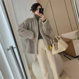 Faux Mink Fur Coats for Women,Covered Button Short Jackets,V-Neck Overcoat,Female Clothes,Thicken Warm ,Preppy Style，New，Winter