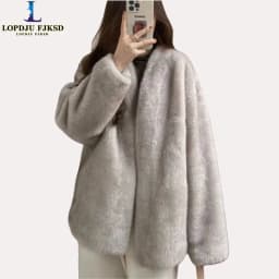Faux Mink Fur Coats for Women,Covered Button Short Jackets,V-Neck Overcoat,Female Clothes,Thicken Warm ,Preppy Style，New，Winter