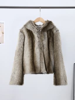 2026 New Winter Hooded Faux Fur Short Jacket For Women High Street Long Sleeve Fluffy Cropped Coat Female Elegant Chic Outerwear