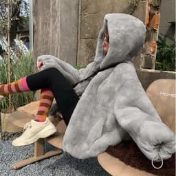 Oversize Parkas Women's Winter Fur Jacket Female Loose Faux Rabbit Fur Zip Hooded Thicken Short Fur Coat Thick Furry Warm Jacket