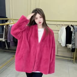 Faux Mink Fur Coat for Women, Covered Open Stitch , V-Neck Jacket,Thick Warm Female Clothes,Autumn and Winter, New, 2024