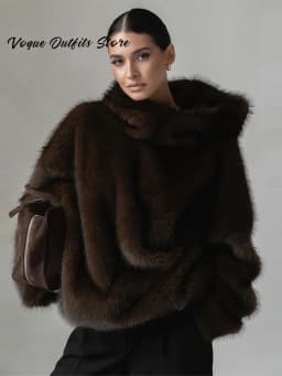 Casual Furry Faux Fur Hooded Pullover Women Loose Full Sleeve Warm Solid Coat 2026 Autumn Winter Lady Street Fashion Outwear New
