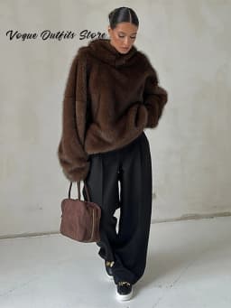 Casual Furry Faux Fur Hooded Pullover Women Loose Full Sleeve Warm Solid Coat 2026 Autumn Winter Lady Street Fashion Outwear New