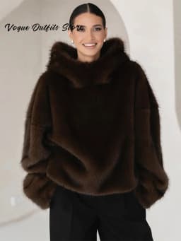 Casual Furry Faux Fur Hooded Pullover Women Loose Full Sleeve Warm Solid Coat 2026 Autumn Winter Lady Street Fashion Outwear New