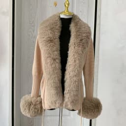 Women Faux Fur Knitted Cardigan with Fox Whole Fur Collar Autumn-Winter Luxury Faux Fox Fur Cardigan Fashion Sexy Artificial Fur