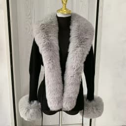 Women Faux Fur Knitted Cardigan with Fox Whole Fur Collar Autumn-Winter Luxury Faux Fox Fur Cardigan Fashion Sexy Artificial Fur