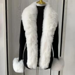 Women Faux Fur Knitted Cardigan with Fox Whole Fur Collar Autumn-Winter Luxury Faux Fox Fur Cardigan Fashion Sexy Artificial Fur