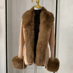 Women Faux Fur Knitted Cardigan with Fox Whole Fur Collar Autumn-Winter Luxury Faux Fox Fur Cardigan Fashion Sexy Artificial Fur