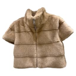 DEAT 2025 Winter New Fashion Faux Fur Short Sleeve Jacket For Women Soft Stand Collars Zipper Versatile Coat Female 11A08005
