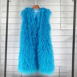 Mongolia Sheep Fur Women Long Vest Colorful Warm Faux Fur High Street Plush Coats Female Jacket Autumn Winter Furry Outerwear