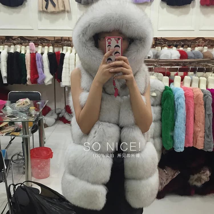 Women Faux Fur Vest Hooded Thick Warm Coat Zipper Sleeveless Streetwear Vests Hoodies Elegant Lady Cardigan Autumn Winter
