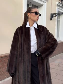 Women Casual Brown Lace Up Faux Fur Coat Turtleneck Full Sleeve Fluffy Loose Striped Long Coats Lady Winter Daily Street Jacket