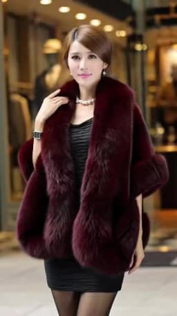 Women's Faux Fur Cape Jacket Winter Warm White / Black / Burgundy Large Fur Collar Short Section Young Lady 2021 New