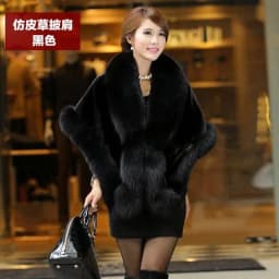 Women's Faux Fur Cape Jacket Winter Warm White / Black / Burgundy Large Fur Collar Short Section Young Lady 2021 New