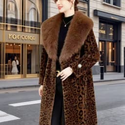 Leopard Print Lazy Elongated Fur Coat For Women's Winter Hooded Warm Environmentally Friendly Fur Coat Thick Imitation Fur Jacke
