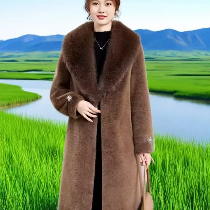Leopard Print Lazy Elongated Fur Coat For Women's Winter Hooded Warm Environmentally Friendly Fur Coat Thick Imitation Fur Jacke