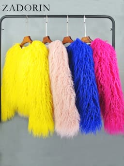 ZADORIN Mongolian fur Furry Faux Fur Coat Woman Fur Coats Autumn Winter Pink White Shaggy Faux Fur Jacket Tops Festival Clothing