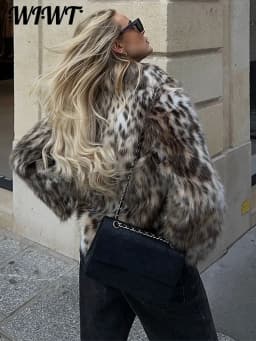 Fashion Leopard Faux Fur Coat Women Casual Lapel Single Breasted Plush Warm Overcoat 2025 Winter New Lady Cozy Print Streetwear