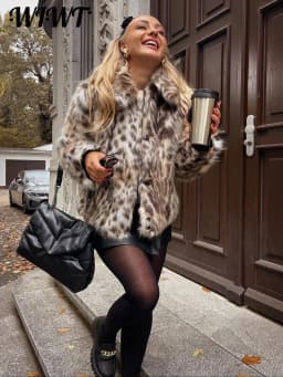 Fashion Leopard Faux Fur Coat Women Casual Lapel Single Breasted Plush Warm Overcoat 2025 Winter New Lady Cozy Print Streetwear