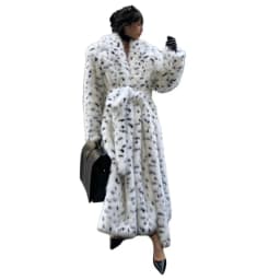 Faux Fur Jackets Women Print Long Coat Lapel Elegant Lace Up Cardigan Thick Jacket Loose Warm Jacket Autumn Winter 2025