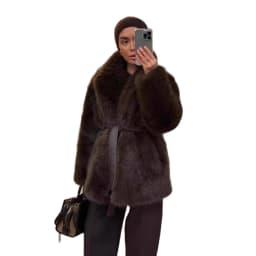 New Winter Faux Fur Coat Street Fashion Soft Smooth Fox Fur Jacket With Waist Belt Warm Thick Brand Luxury Plush Overcoat