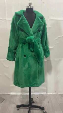 Nerazzurri Long Warm Thick Soft Fluffy Faux Fur Trench Coat for Women 2022 Double Breasted Pink White Green Winter Fashion Belt