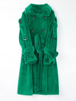 Nerazzurri Long Warm Thick Soft Fluffy Faux Fur Trench Coat for Women 2022 Double Breasted Pink White Green Winter Fashion Belt