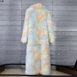 LANMREM Trendy Women's Faux Fur Coat Printed Colorful Furry Coats Autumn Winter Chic Suit Collar Thick Long Overcoat 2DB5840