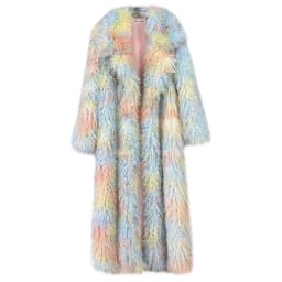 LANMREM Trendy Women's Faux Fur Coat Printed Colorful Furry Coats Autumn Winter Chic Suit Collar Thick Long Overcoat 2DB5840